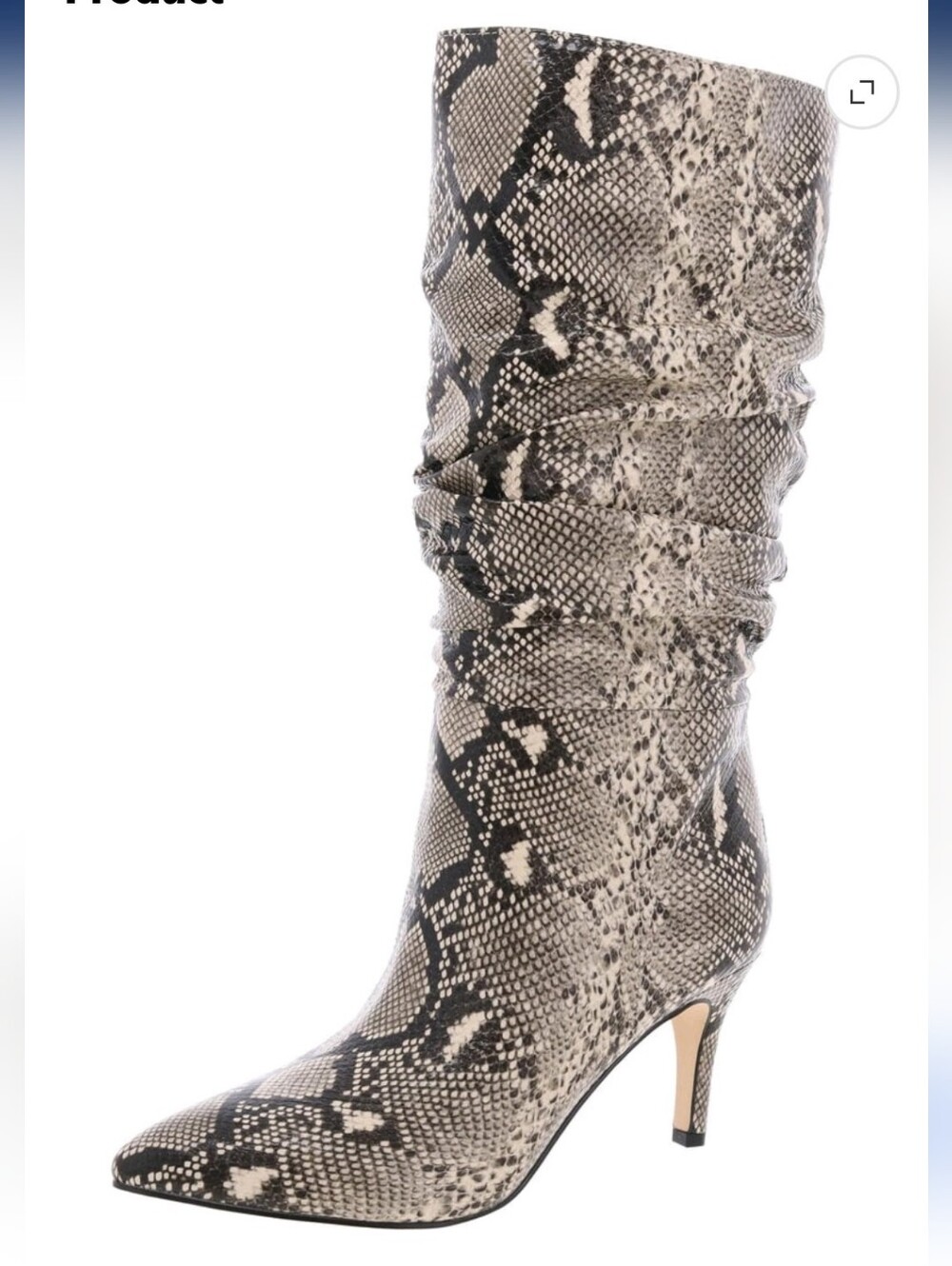 Mark Fisher NEW IN BOX Snake-Print Mid-Calf Pointed Toe Heel Boots - Beige/Black